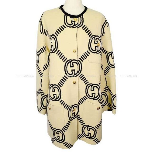 2023AW GUCCI Mezzo Cappotto Donna Reversibile GG Incastro Jacquard Avorio Gra...