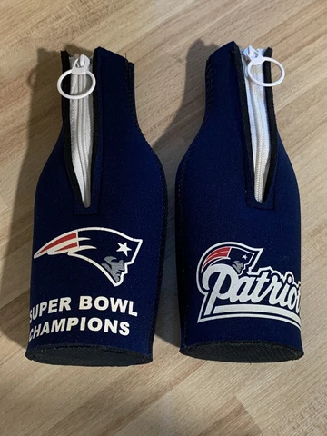Set of 2 New England Patriots Bottle Cooler 12 oz Zip Up Koozie Jacket NFL Cover