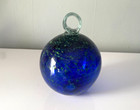 Hand Blown Cobalt Blue Art Glass 5” Hanging Witches Ball Orb Ornament