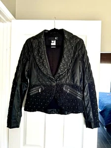 Roberto Cavalli Leather Studded Black Jacket. Size 42 . US Size 4 - Picture 1 of 8