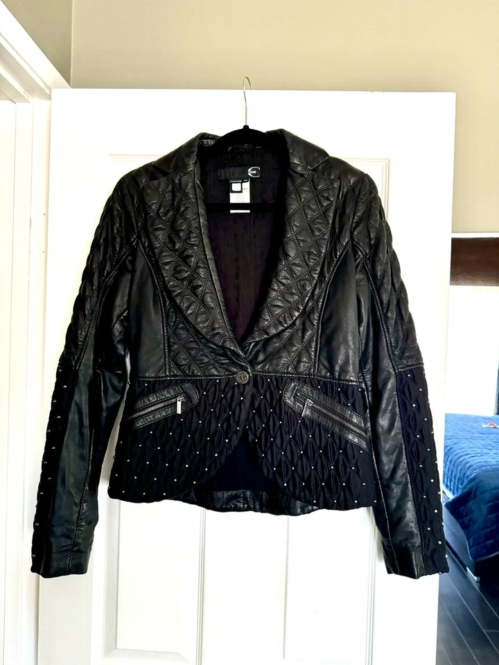 Roberto Cavalli Leather Studded Black Jacket. Size 42 . US Size 4 - Image 1 of 4