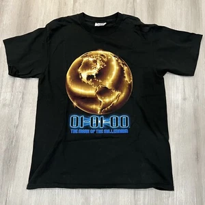 T-shirt uomo New Millennium vintage 2000 usata in ottime condizioni grande nera anni 90 grafica globo mondiale - Foto 1 di 5