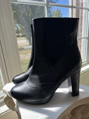 Fitzwell Alissa Black Mid Calf Boot Size 5.5 Leather Zip Stretch Calf Chunk Heel - Image 1 of 4