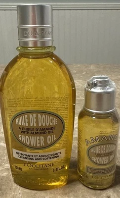 Aceite de ducha de almendras limpiador y suavizante L'Occitane 8,4 oz y 2,5 oz tamaño de viaje Foto 1 de 4