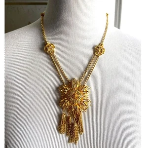 Collar de cadena colgante flor llamativa borla dorado vintage 20" excelente - Imagen 1 de 7