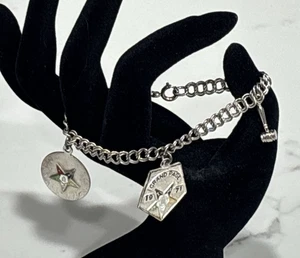 Vintage Charm Bracelet Eastern Star Masonic Silver Tone (2 Sterling Charms) - Picture 1 of 9