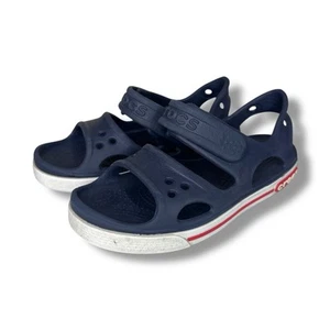 Crocs Unisex Size 12 Kids Crocband II Sandals Water Shoes Navy Blue Logo 14854 - Picture 1 of 9