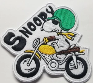 Snoopy Yellow/gold Bike Embroidered Biker Patch approx 3.5 x 3.5" - Picture 1 of 2