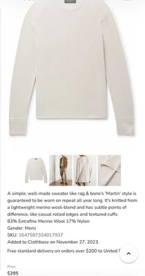 Rag & Bone Wool Sweater, Mens Size Large - Image 1 of 4