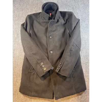 Chaps Mens Black Wool Blend Walking Coat Jacket L/G Button Front Zip Up - Image 1 of 4