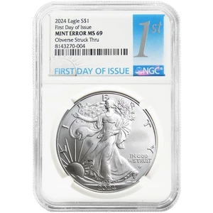 2024 $1 American Silver Eagle NGC MS69 FDI Mint Error Obverse Strike Thru - Picture 1 of 2