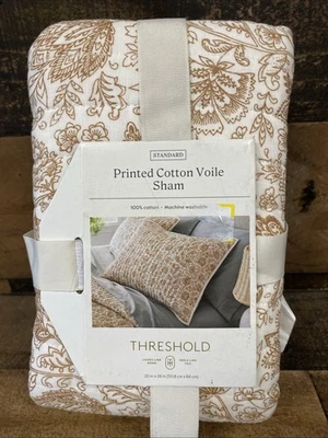 Threshold Cotton Voile Tonal Floral Print Quilt Sham Standard Ivory/Camel - Image 1 of 4