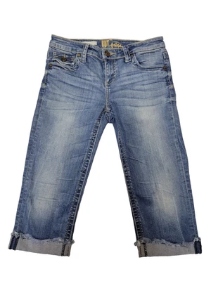 Pantalones de mezclilla capri KUT from the Kloth para mujer talla 4 Natalie crop borde crudo con puños Foto 1 de 4