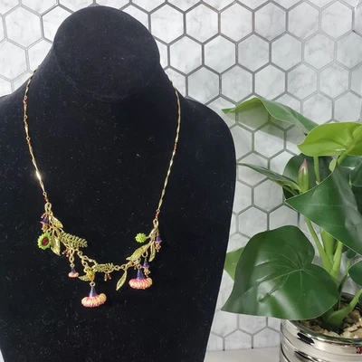 Les Nereides Leaves Chestunt and Silver Princess Flowers Gold Plated Necklace - Image 1 of 4