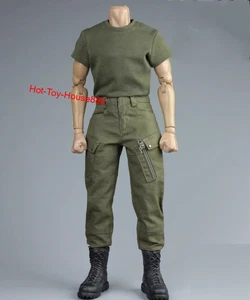 1/6 GREEN T shirt Military Combat Pants Model For 12" Male Action Figures Body - Picture 1 of 2