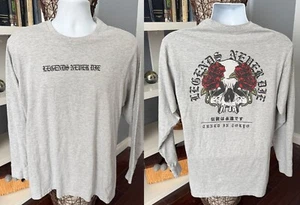 TUNED IN TOKYO Legends Never Die Mens Gray Skull Rose LS TEE T-SHIRT SZ LARGE - Picture 1 of 4