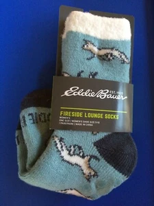 Eddie Bauer womens ladies Fireside Lounge Socks Sea Blue Foxes NWT - Picture 1 of 2