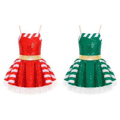 Kid Girls Dresses Dress Up Christmas Costume Holiday Fancy Dress Sequin Skirt - Image 1 of 4