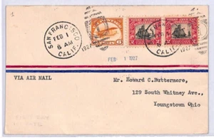 USA Air Mail Cover 1927 10c RATE FIRST DAY San Francisco Ohio Youngstown YT239 - Picture 1 of 12
