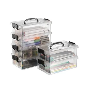 BTSKY 6-Pack Large Stackable Pencil Boxes with Handles, Transparent Pencil Ca... - Picture 1 of 7