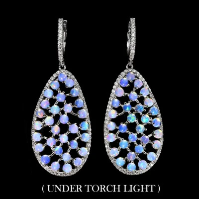 Orecchini In Argento Sterling 925 Con Opale Di Fuoco Naturale Gemma - Immagine 1 di 4