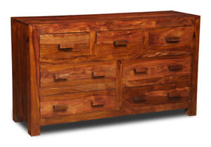 SOLID SHEESHAM WOOD CUBA BEDROOM 7 DRAWER CHEST NEW INDIAN FURNITURE 