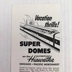 Super Domes On The Olympian Hiawatha Vtg 1953 Print Ad Passenger Train Railroad - Picture 1 of 3