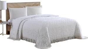 Medallion Chenille Bedspread, King, White - Picture 1 of 6
