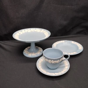 Lot Of 4 PCs Wedgwood Queensware Cream On Lavender Candy Dish,Tray,Cup,Saucer. - Picture 1 of 16