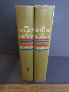 Outline of History Whole Story of Man H.G. Wells Vol 1 2 1961 BCE Hardback Jacke - Picture 1 of 14
