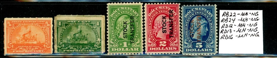 US Scott # RB22, RB24, RD12, RD13, RD16 - MH-NG - CV=$18.50       (5-C198) - Image 1 of 1