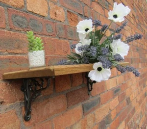 SOLID OAK WOOD HANDMADE SHELVES rustic Shelf cast iron shelf brackets - Picture 1 of 6