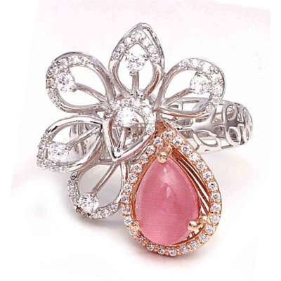 Beautiful Prong Set Simulated 3 TCW Tourmaline & Sparkling Sapphire Wedding Ring - Image 1 of 4