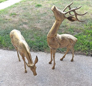 Jumbo Brass Deer Pair Heavy Holiday or Store Display - Picture 1 of 7