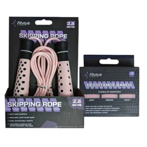 FITSTYLE© FITNESS SKIPPING ROPE & RESISTANCE BANDS SET - LIGHT PEACH UK FREE P&P - Picture 1 of 5