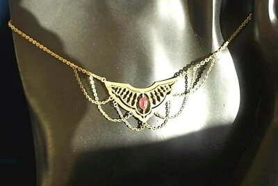 Collier Kette Trachten Hochzeit Rubin Gold  Art Deco Jugendstil  Antik - Bild 1 von 4