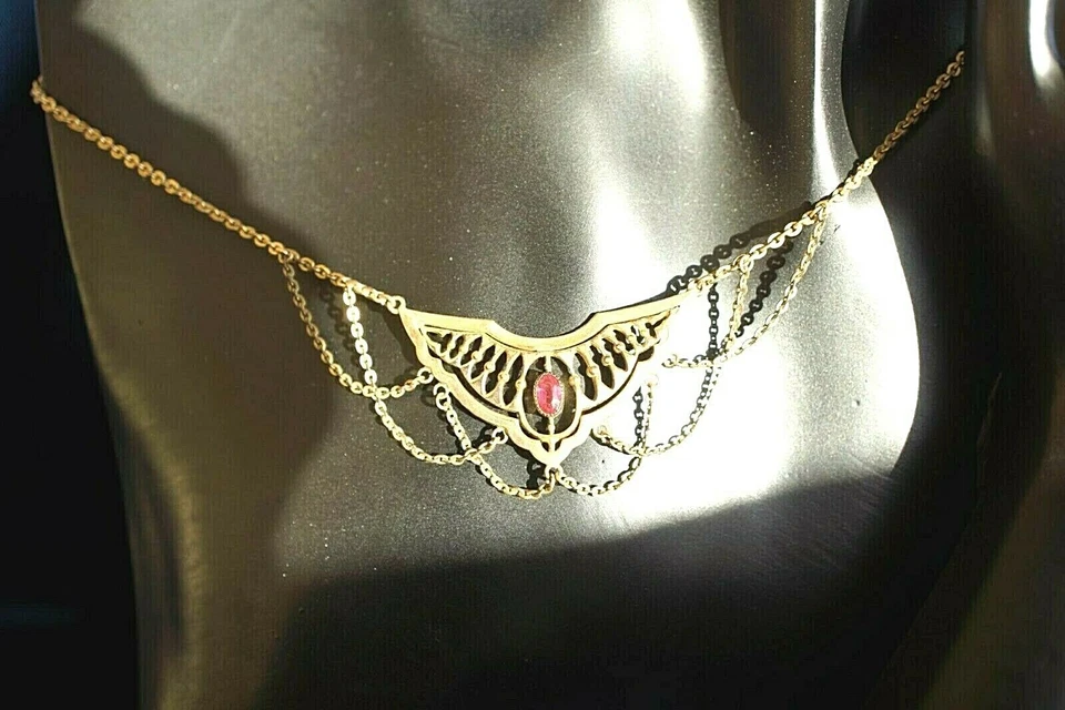 Collier Kette Trachten Hochzeit Rubin Gold  Art Deco Jugendstil  Antik - Bild 1 von 4