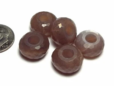 PIEDRA LUNAR MARRÓN 14mm Cuentas Rondelle Facetadas 5mm AGUJERO GRANDE 2 piezas Foto 1 de 2