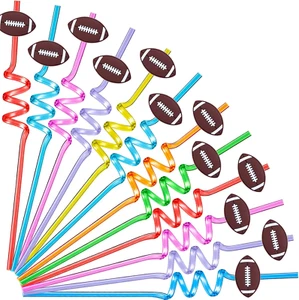 24 Pcs Football Party Favors Colorful Theme Drinking Straws Plastic Spiral Drink - Picture 1 of 6