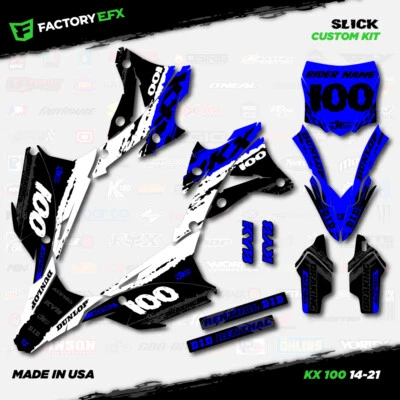 White & Blue Slick Racing Graphics Kit fits Kawasaki Kx100 14-21 Plates Kx 100 - Image 1 of 3