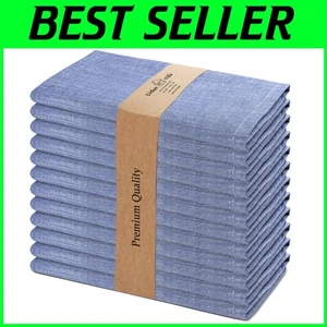 Eco-Friendly Cotton Dinner Napkins Set of 12 Blue White - Picture 1 of 11