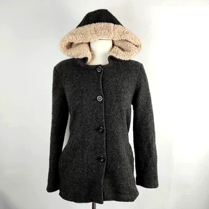 Nunui  Womens Wool Blend Hooded Coat Grey Faux Shearling Size AUS 10 - Picture 1 of 9