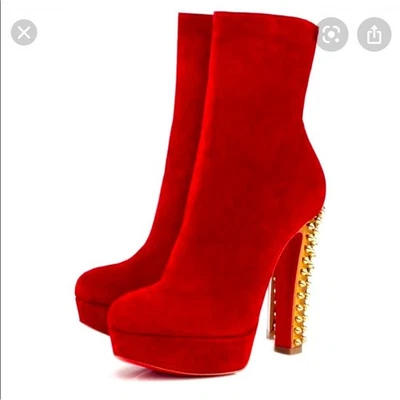 Christian Louboutin Rojo Gamuza Taclou Botín Tacón Punta 140mm Botines EU 38 Foto 1 de 4