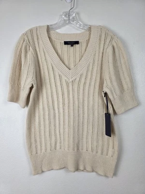 Suéter feminino Rachel Roy pulôver manga curta leve malha aberta - Imagem 1 de 4