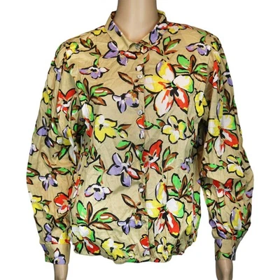 80s Vintage Shirt Blouse Top New Wave Floral Print Lightweight Cotton Fall 10 - Image 1 of 3