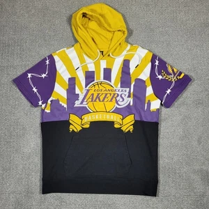 Lakers Basketball Mens Large Short Sleeve Hoodie All Over Print LA Silhouette - Picture 1 of 9