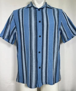 Free Planet Textured Knit Striped Airy Blue Collared Shirt Men's MEDIUM NWT - Picture 1 of 11