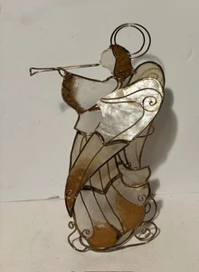 Art Glass Angel - Clear - Gold Accents - Iridescent Base - Playing Horn - 7” - Picture 1 of 2