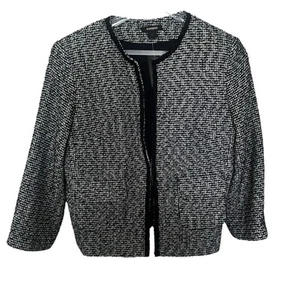 NEW Express $128 White Black Tweed Jacket Blazer Cropped 3/4 Sleeve Women’s 10 - Picture 1 of 16