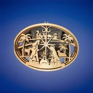 Vtg Nativity Wooden Christmas Ornament! Layered 3D! 3” X 3.5” - Picture 1 of 5